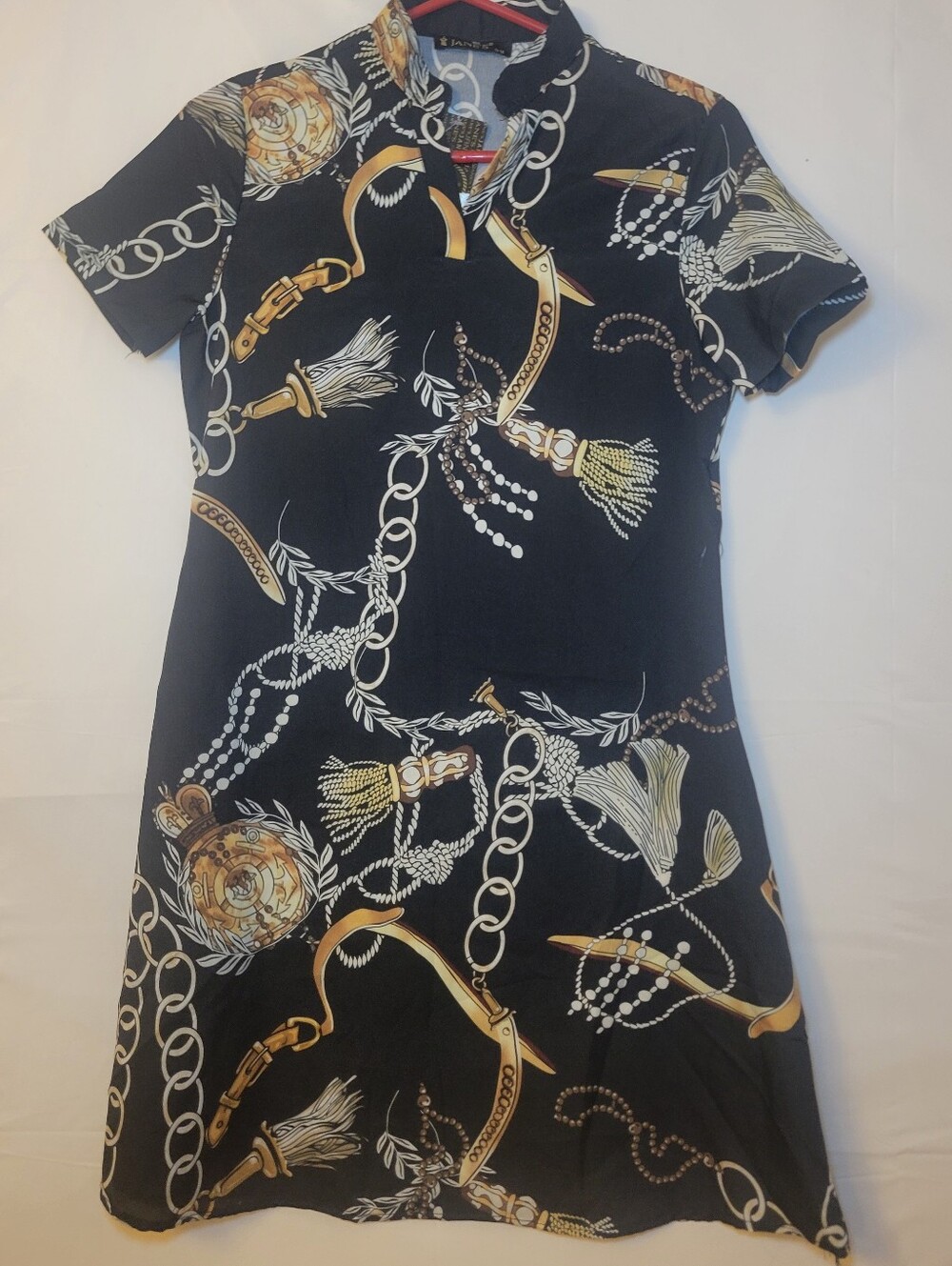 Black Chain & Tassel Print Short Sleeve Dress